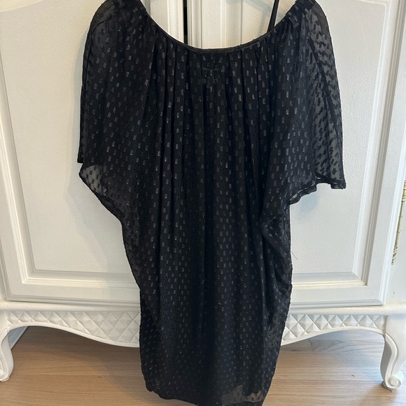 Halston Heritage Black Mini Dress w/ Shimmer Details and Sheer Top - Picture 2 of 5